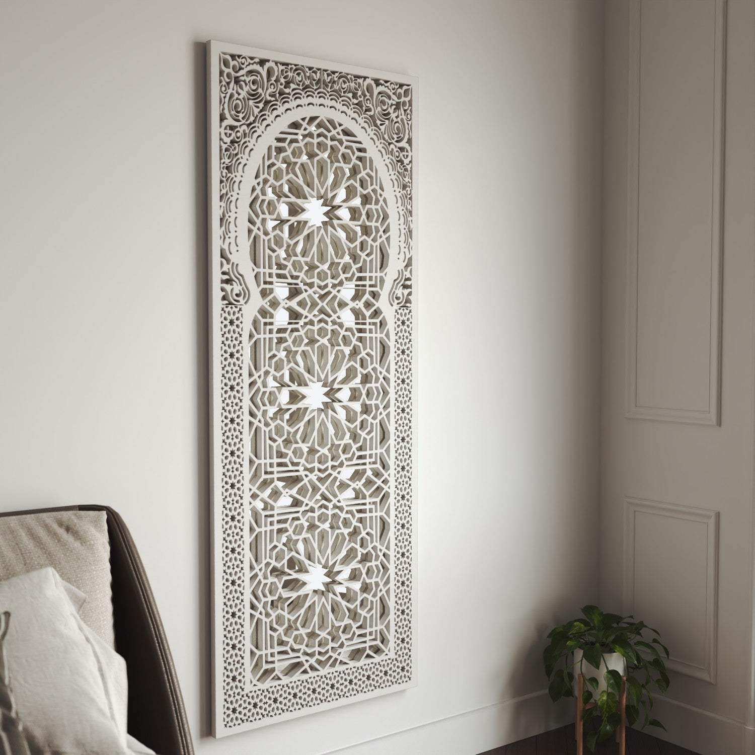 Espejo de Madera Celosia Árabe Morisca Corte Laser Decoración Andalusí 160cmx60cm Modelo Kalifa