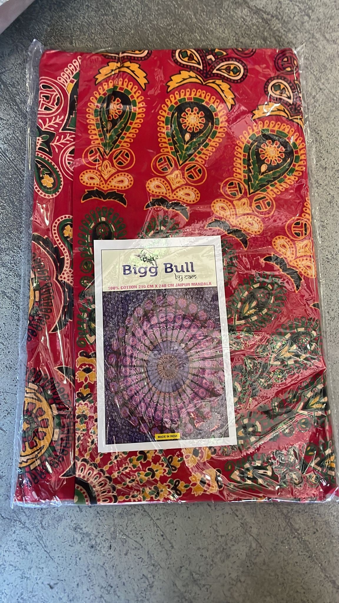 Tela Algodon India - Pluma Pavo Real - Artesana - 240 x 210 cm Roja