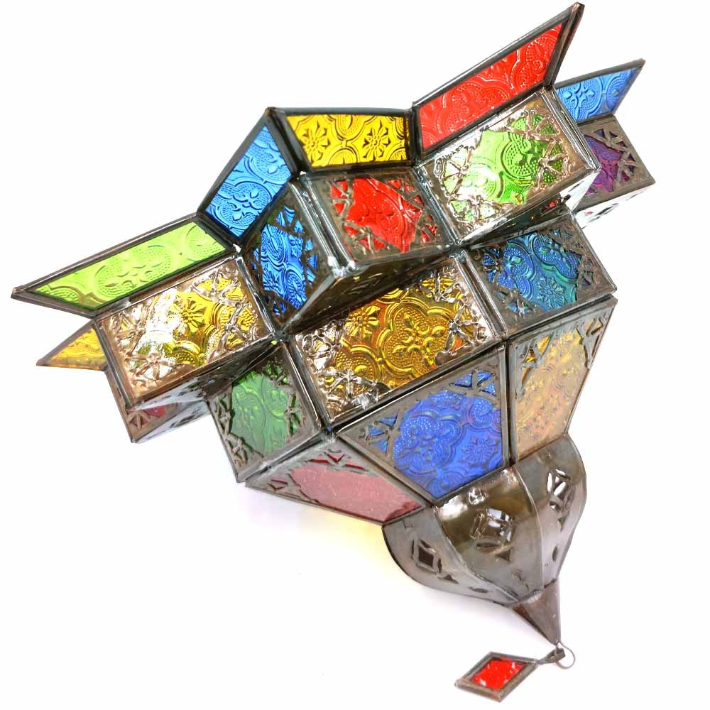 Lampara Plafón Árabe - Cristales Multicolor - Calado Árabe