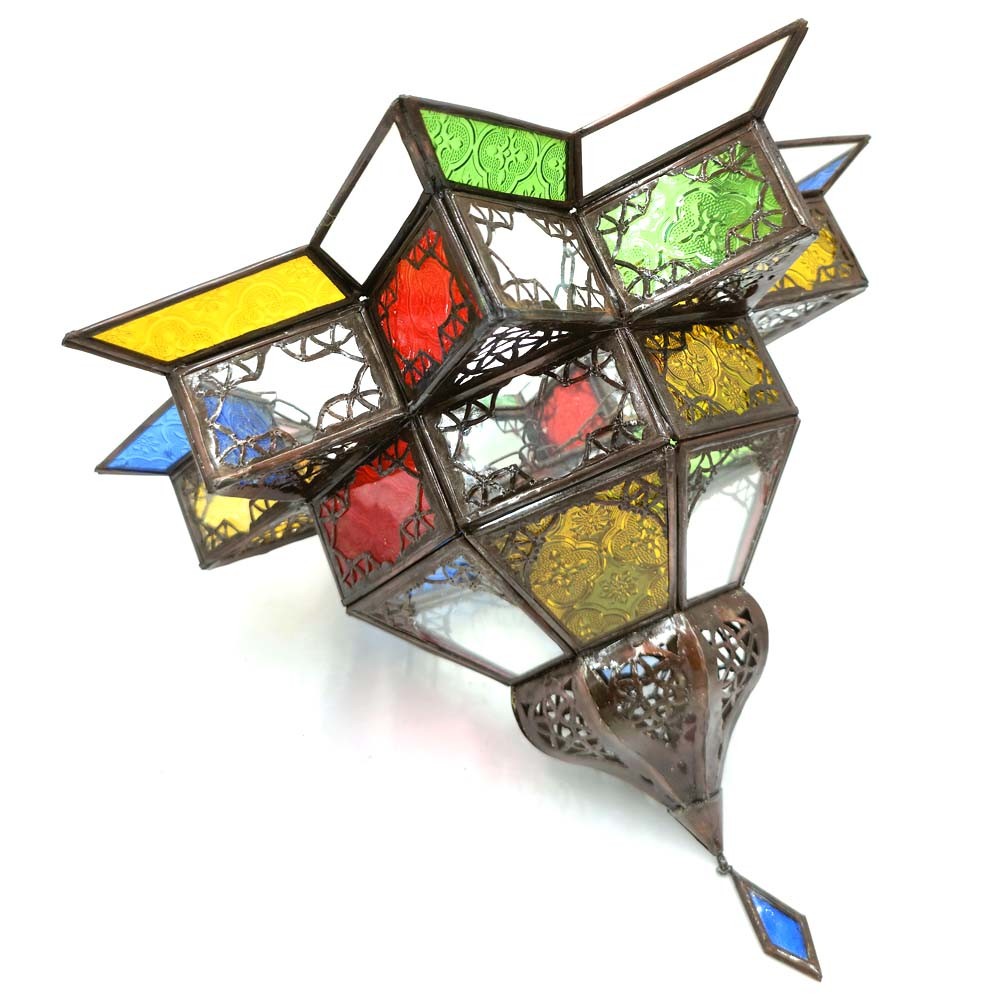 Lampara Plafón Árabe - Cristales Multicolor - Calado Árabe