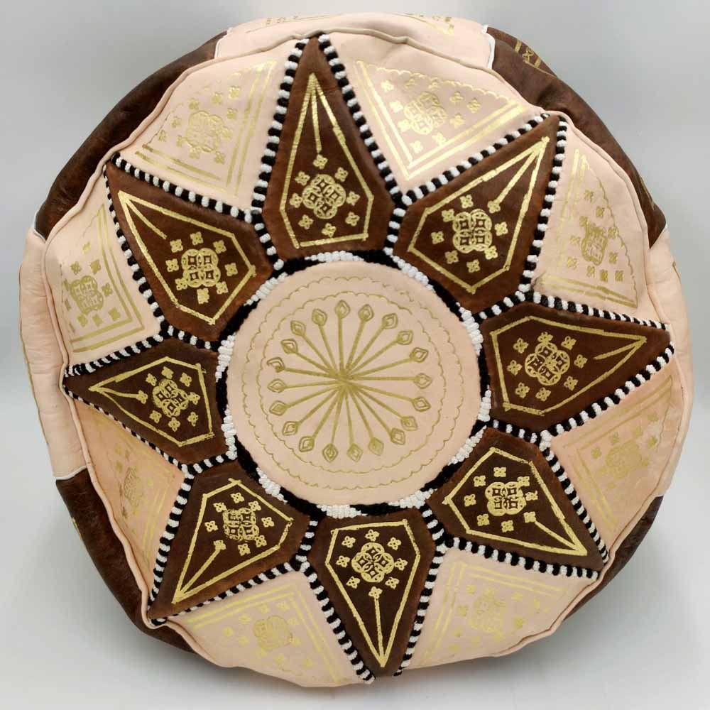 Puff Árabe Cuero 100% - Marrón Artesanía Marroquí - Modelo Laun Bunni