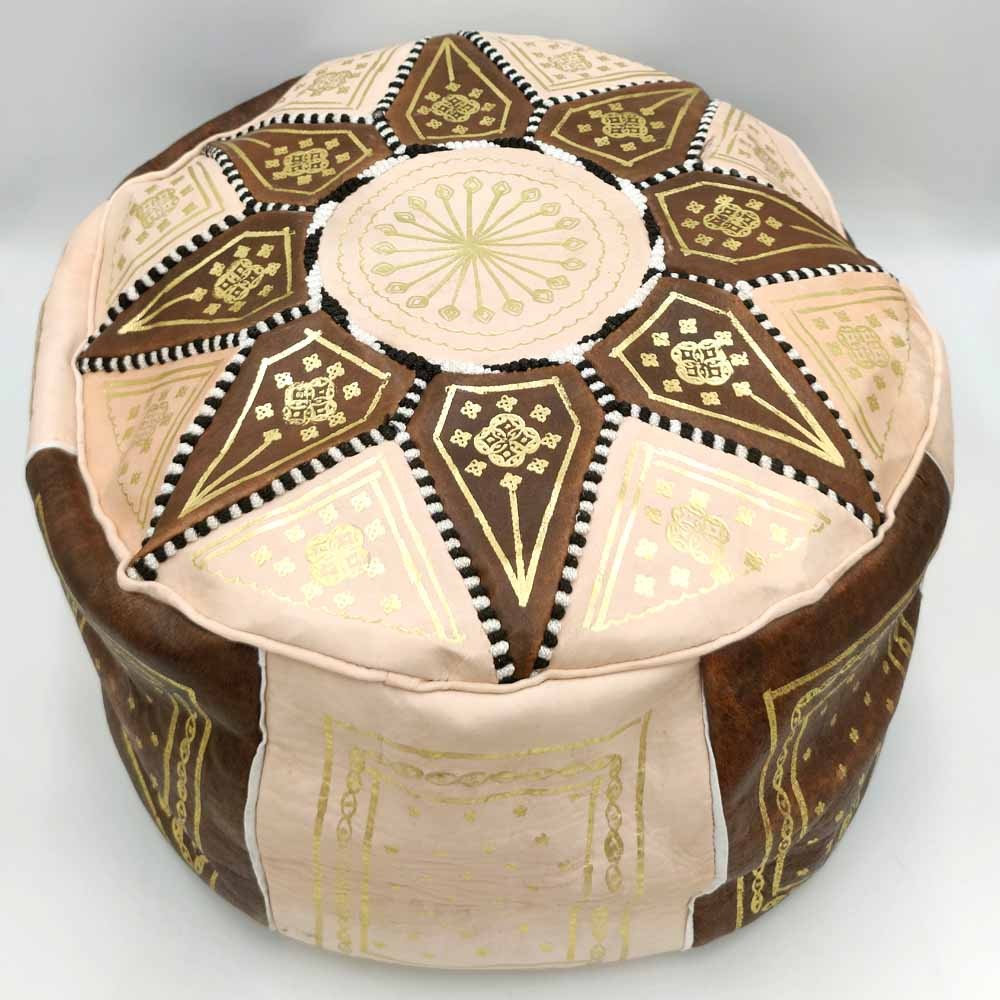 Puff Árabe Cuero 100% - Marrón Artesanía Marroquí - Modelo Laun Bunni