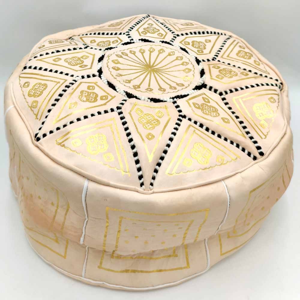 Puff Árabe Cuero 100% - Color Piel Natural Artesanía Marroquí - Modelo Laun Abiadun