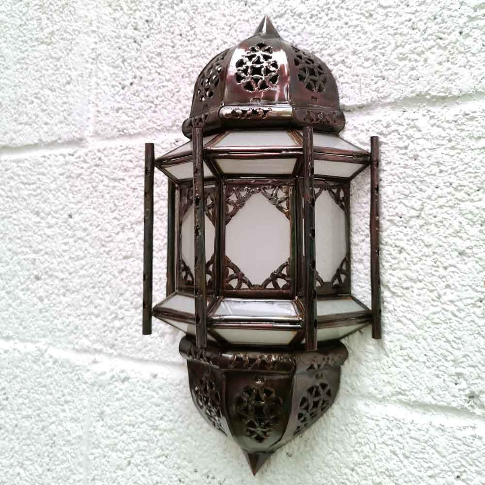 Aplique Pantalla Artesanía Marroquí Metal y Cristal - Color Cobre y Blanco - Modelo Fasia Serie Sable