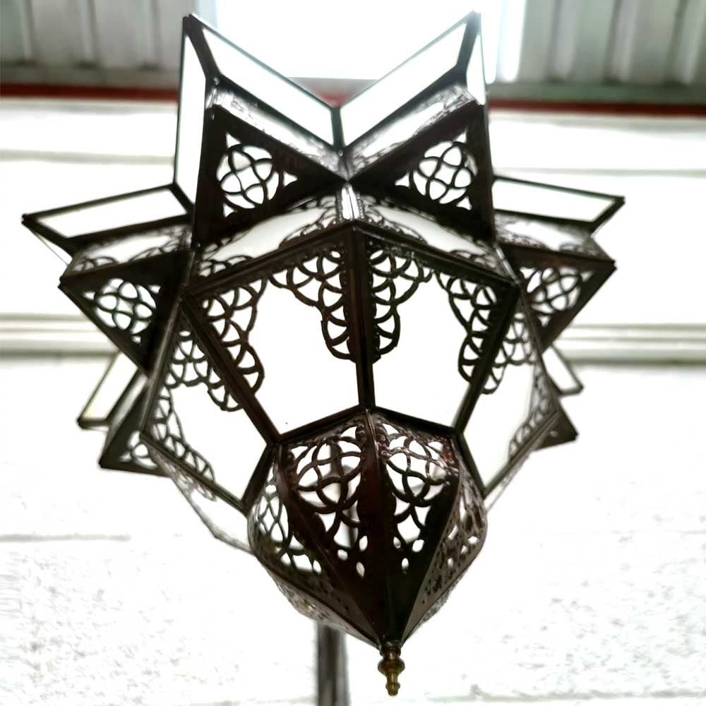 Lampara Plafón de Techo Artesanía Marroquí Blanco y Cobre - Seria Sable - Modelo Najma Abiad