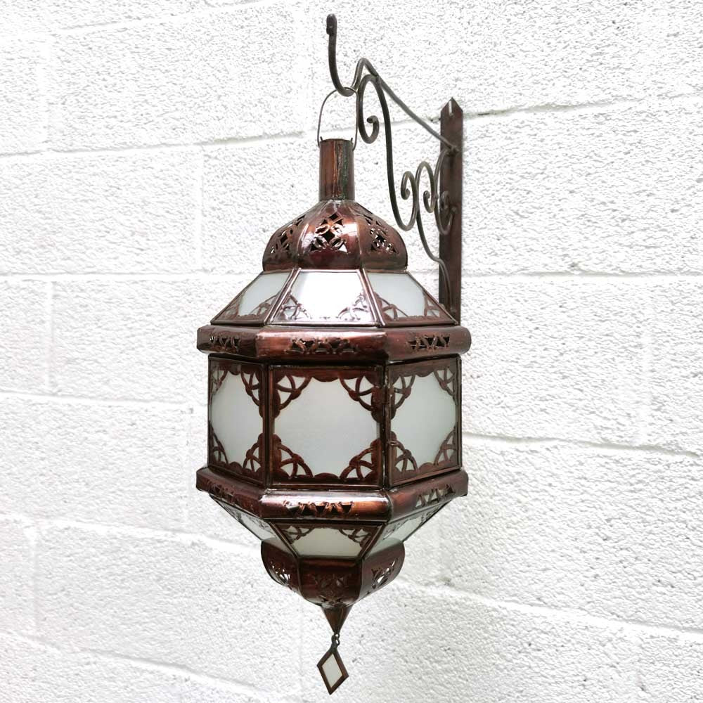 Lampara de Techo Artesanía Marroquí Blanco y Cobre - Serie Sable - Modelo Nahr