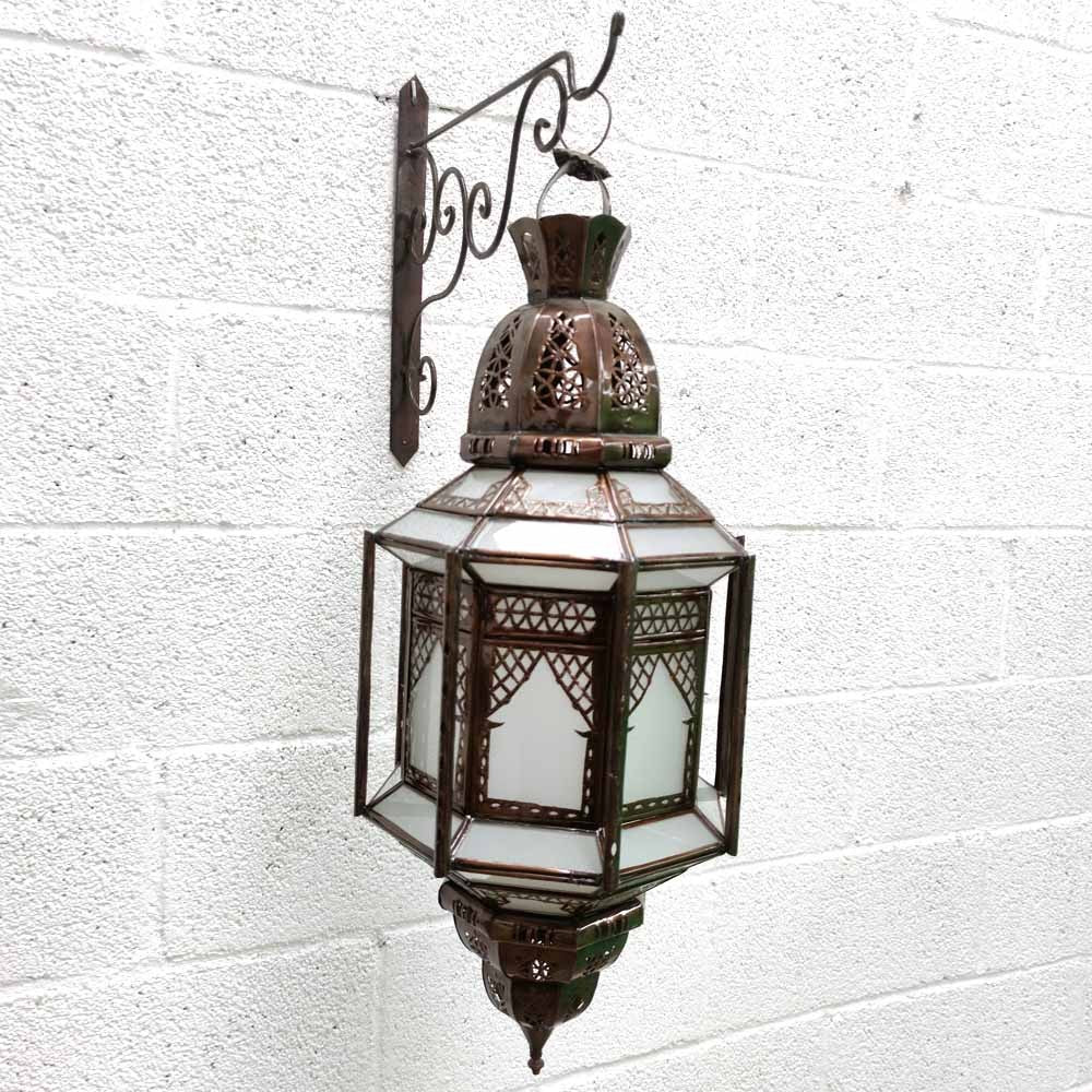 Lampara de Techo Artesanía Marroquí Blanco y Cobre - Serie Sable - Modelo Samai Saguir