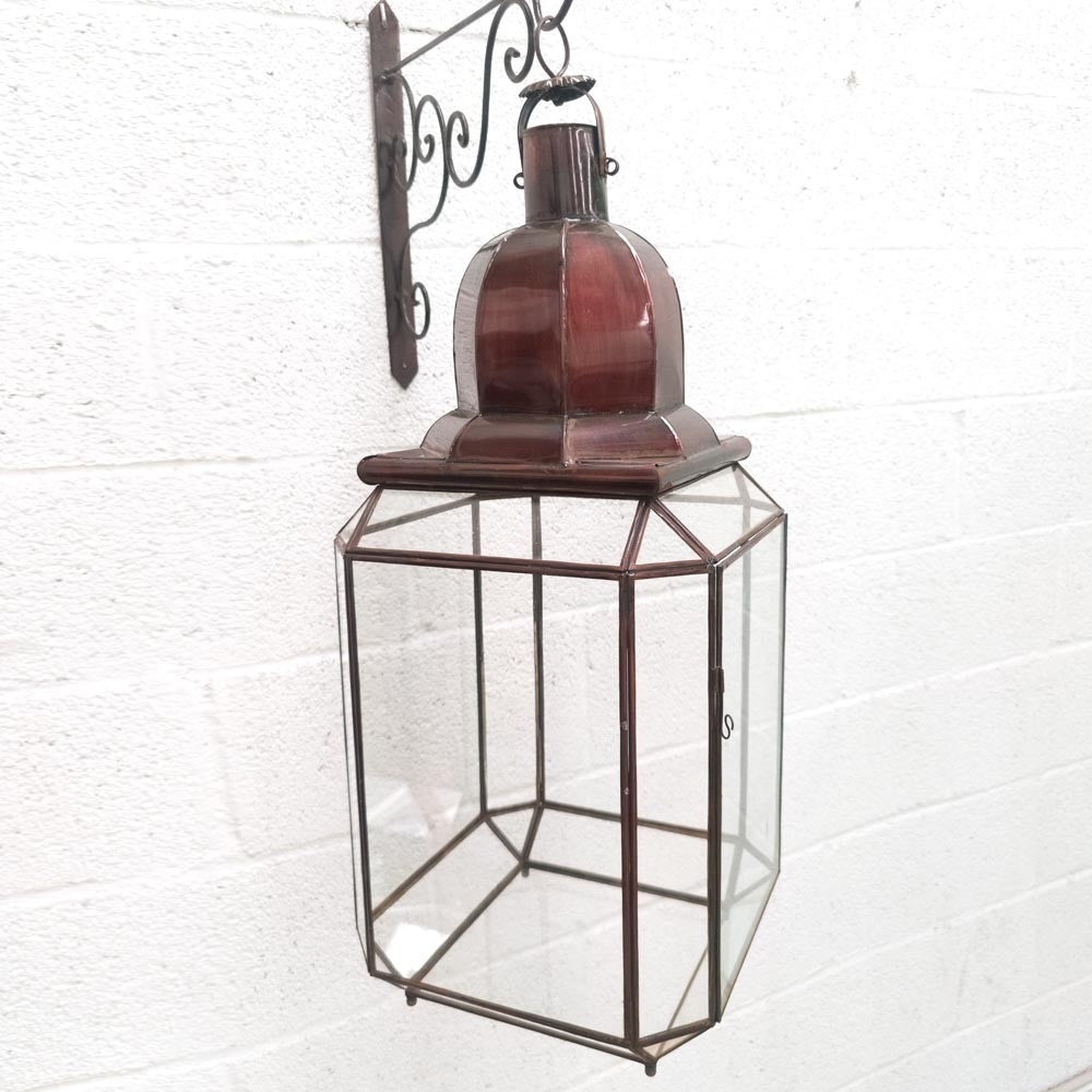 Lampara Farol Marroquí Estilo Andalusí - Cristal Transparente - Artesanía Fez - Modelo Fezi El-Abiad