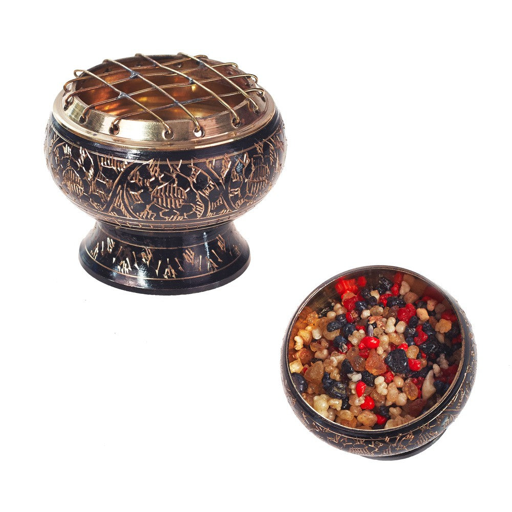 Incensario Bronce Grabado Negro- Rejillas - NOVEDAD