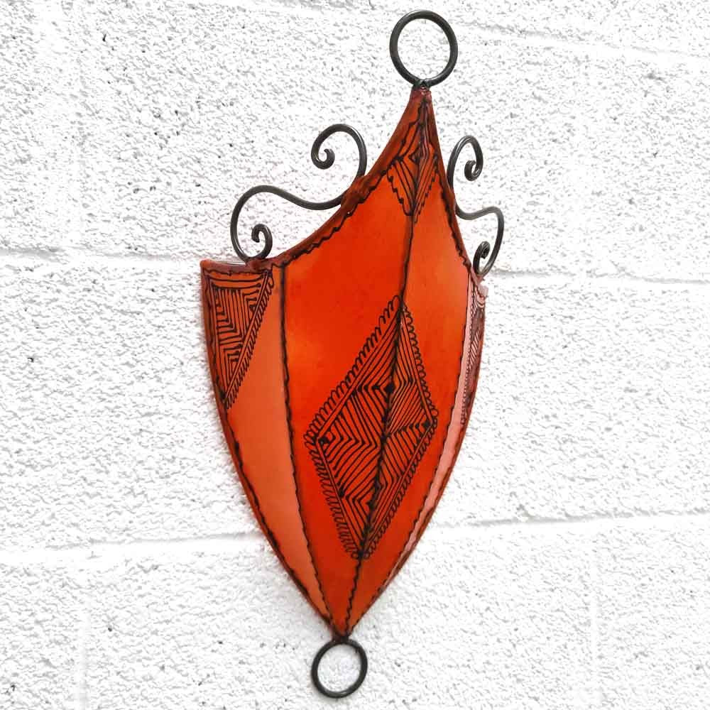 Aplique Pared Pantalla Piel Naranja Decorado con Henna Artesanía Marroquí Modelo Aldurue