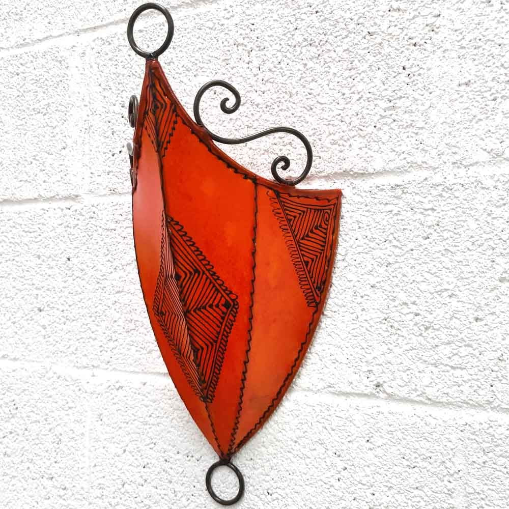 Aplique Pared Pantalla Piel Naranja Decorado con Henna Artesanía Marroquí Modelo Aldurue