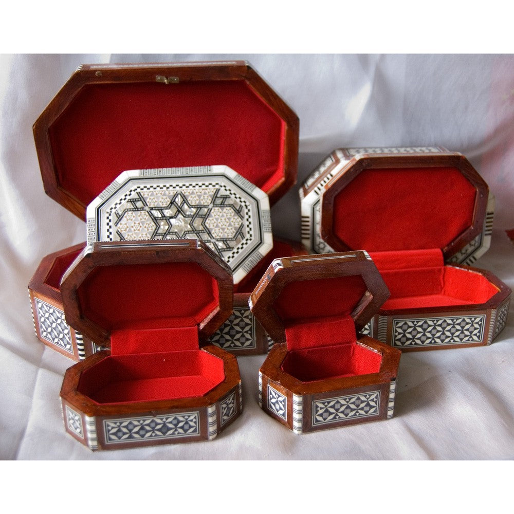 Joyero Ovalado Taracea Blanca Egipto - 6 Tamaños