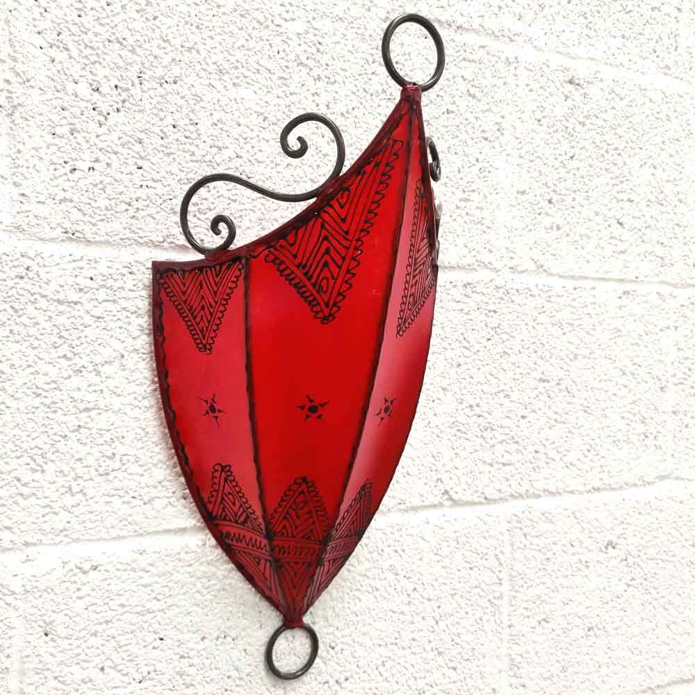 Aplique Pared Pantalla Piel Rojo Decorado con Henna Artesanía Marroquí Modelo Aldurue