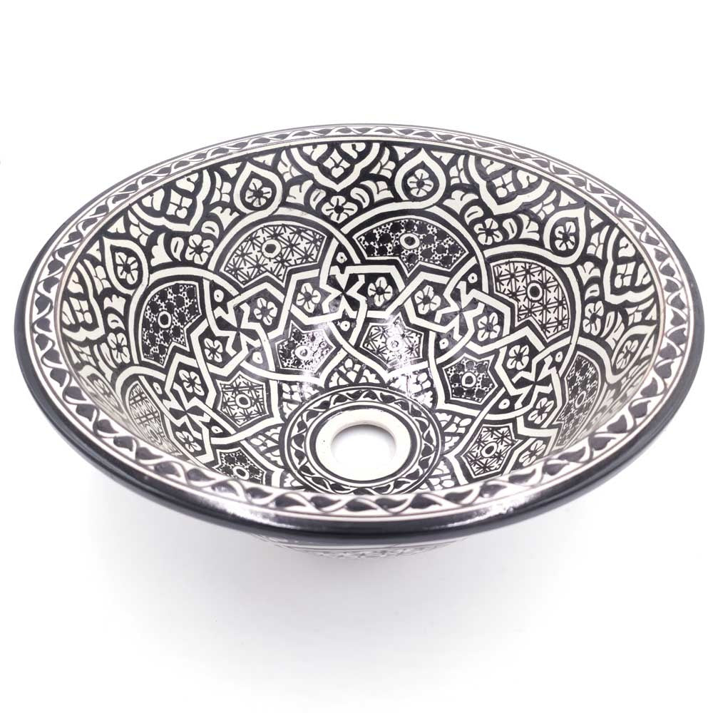 Lavabo Cerámica Marroquí Fez 40cm Artesanía Pintado a Mano - Modelo Aswadein
