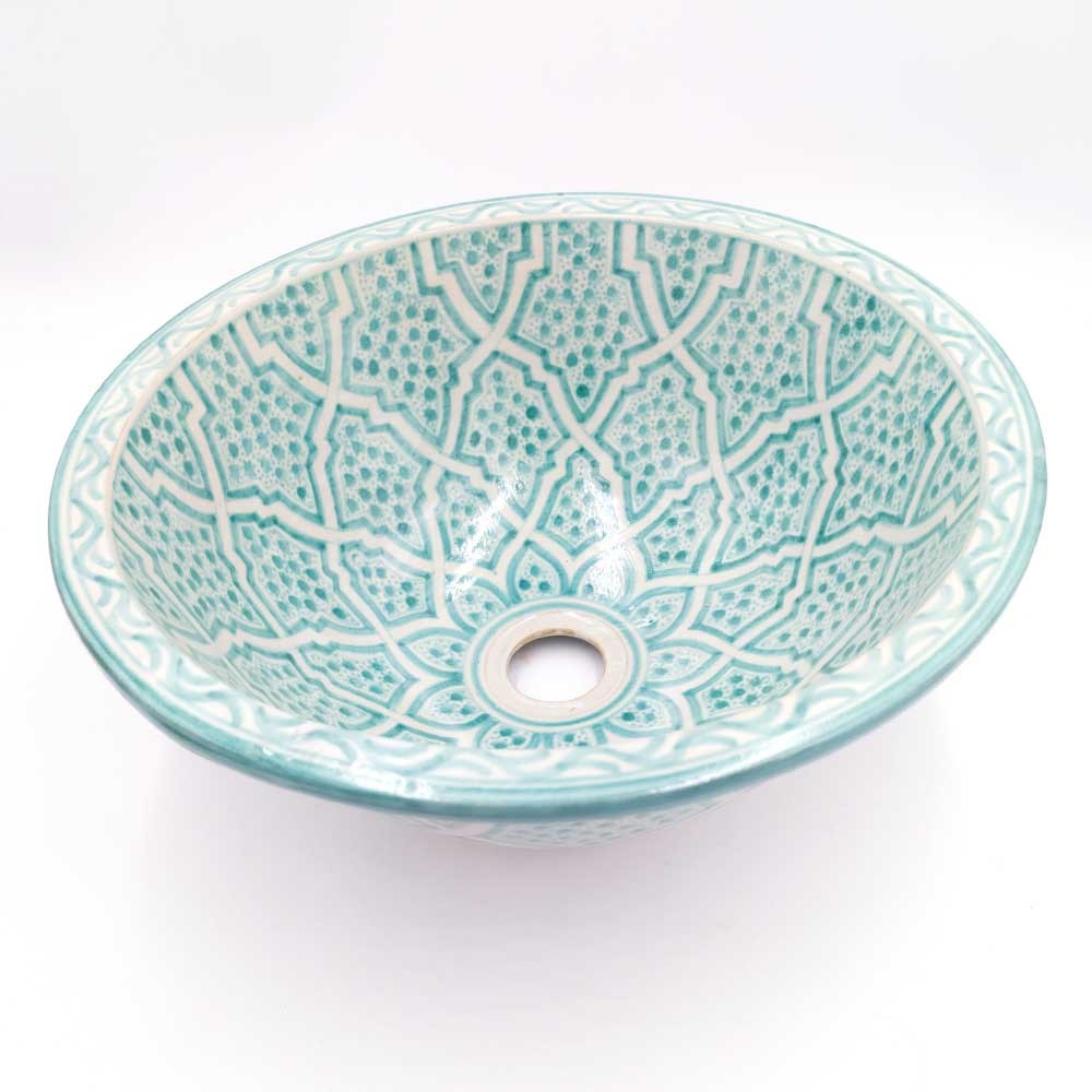 Lavabo Cerámica Marroquí Fez 40cm Artesanía Pintado a Mano - Modelo khadri