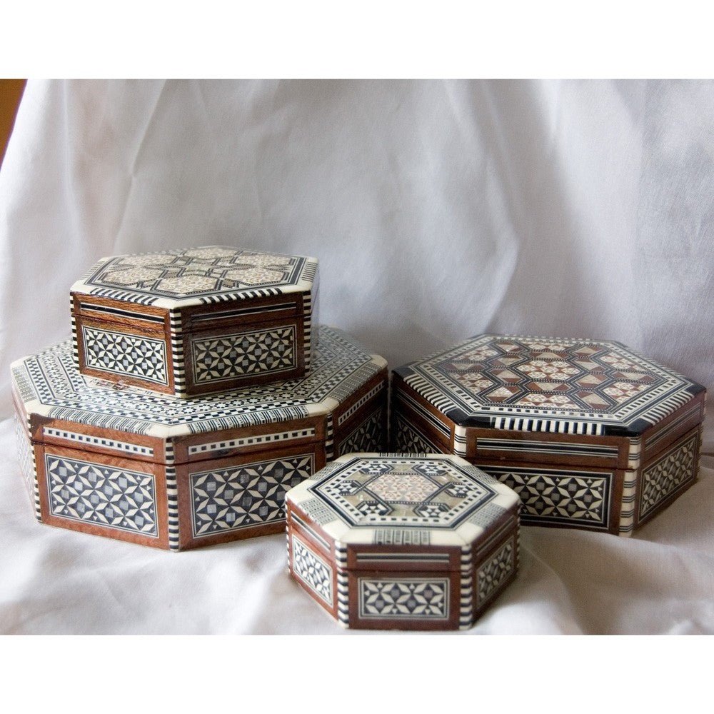 Joyero Octogonal Taracea Blanca Egipto - 5 Tamaños