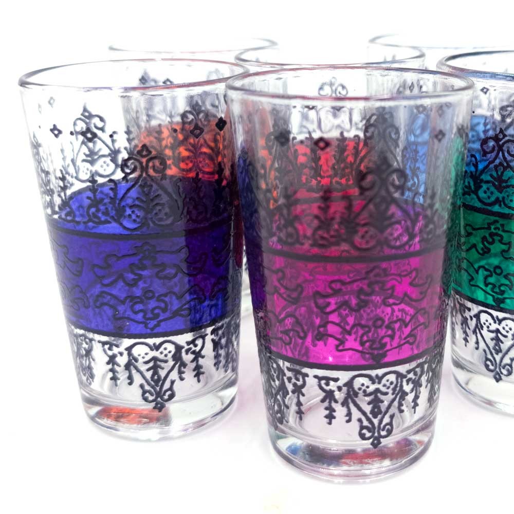 Juego 6 Vasos de Té Grabados -Artesanía Marroquí - Modelo Belen