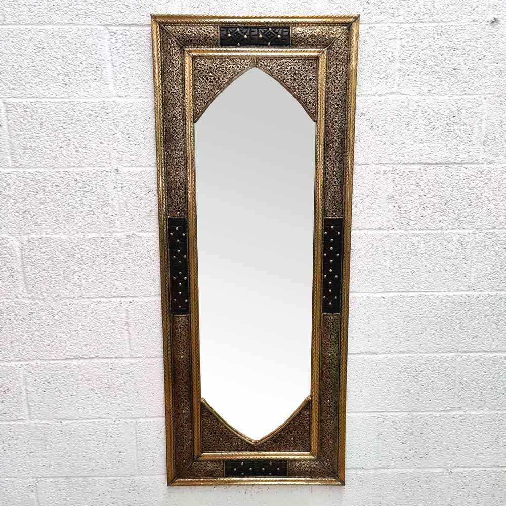 Espejo Dorado Marroquí 150x60cm Artesanía Madera tallada y Metal Repujado Modelo Ainun