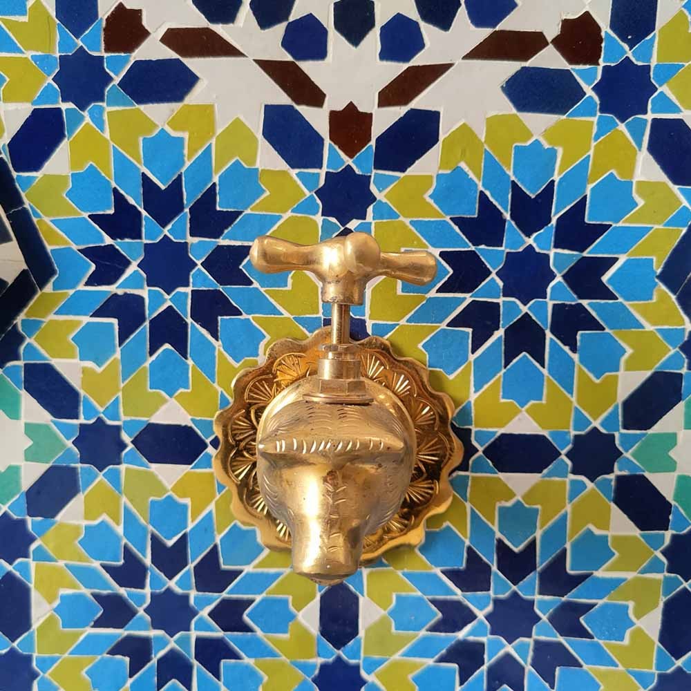 CON TARA Fuente de Terraza o Jardin Agua + Desagüe Pequeña - Azulejo Andalusí - Ain Alkauzar