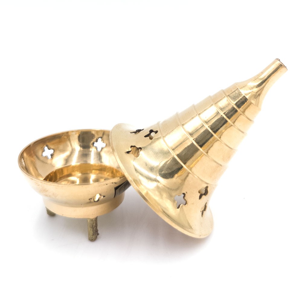 Incensario Quemador incienso cono resinas con carbon Bronce Artesanía India Modelo Babel 2