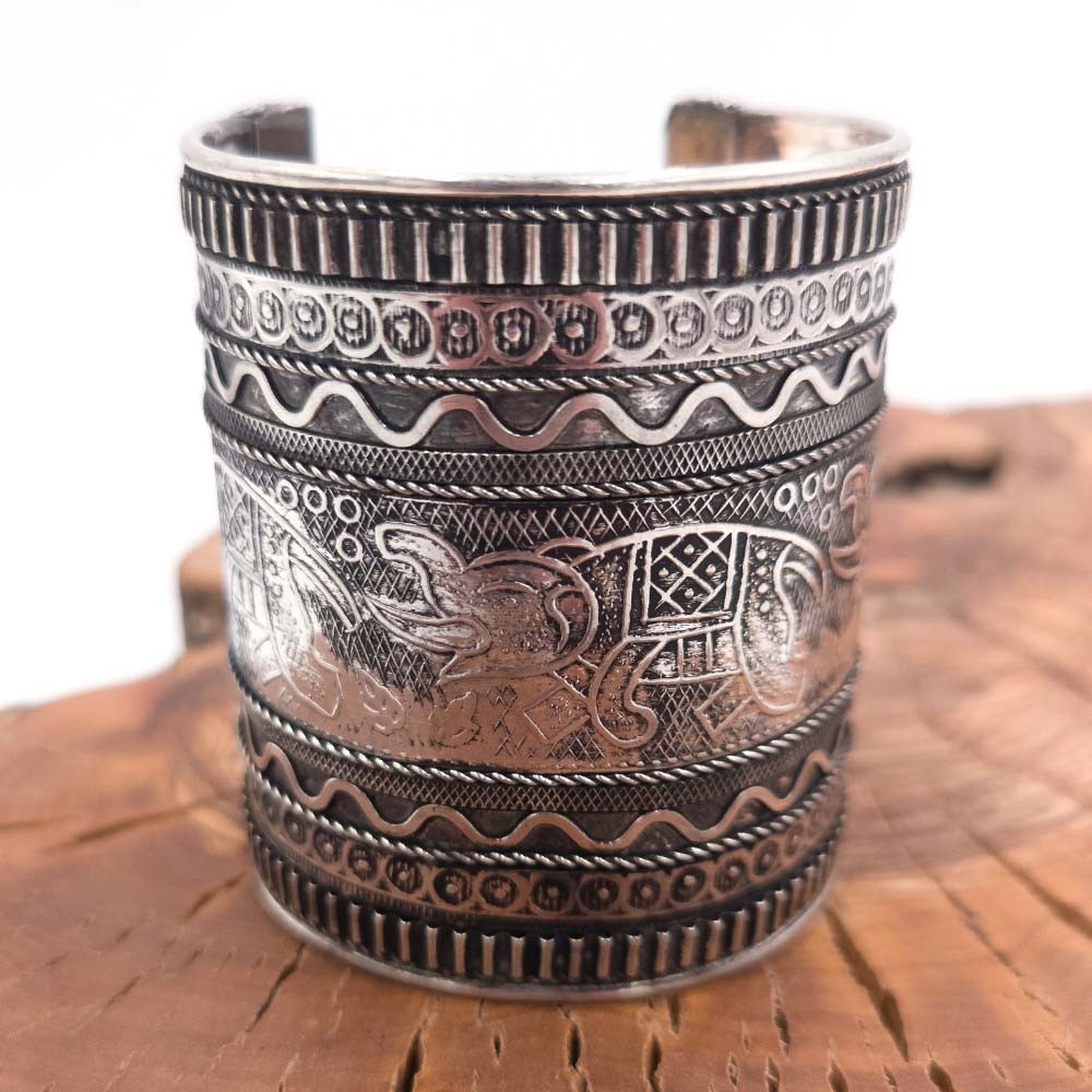 Brazalete de Metal Artesanía India Estilo Mandala Elefante Tibetano 3