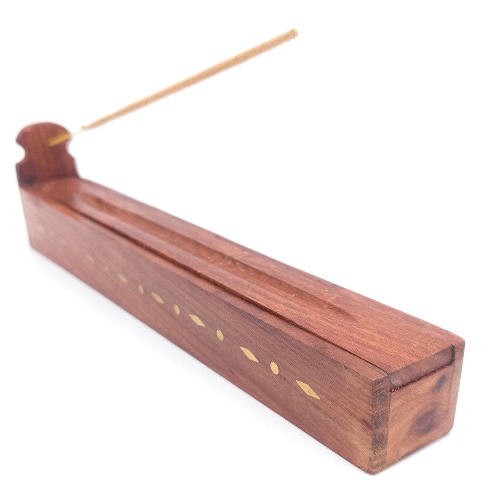Incensario Quemador Incienso Varillas Artesanía India de madera con cajón para varillas Modelo Alcazabat