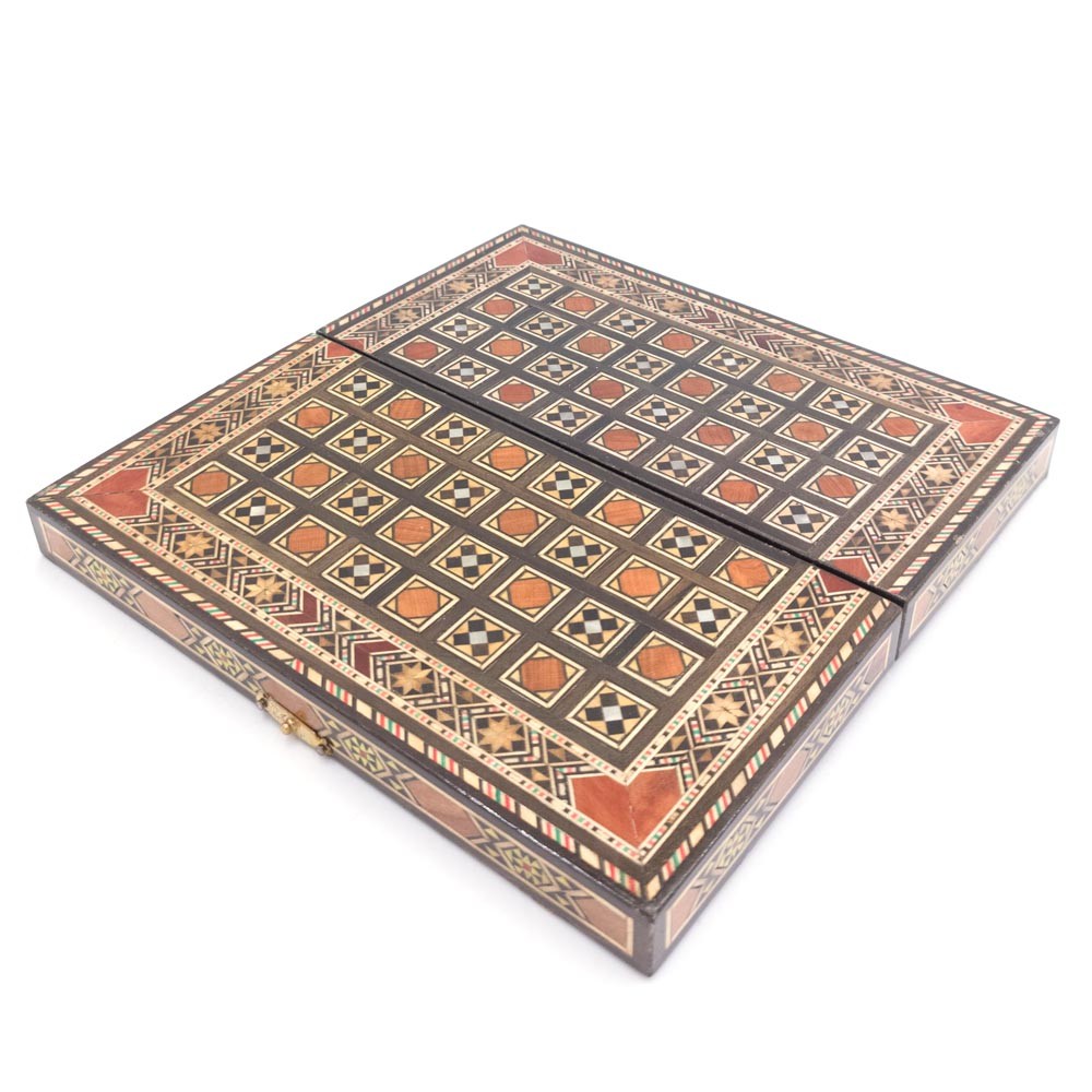 Juego Ajedrez Plegable + Fichas Madera (Taracea de Siria)