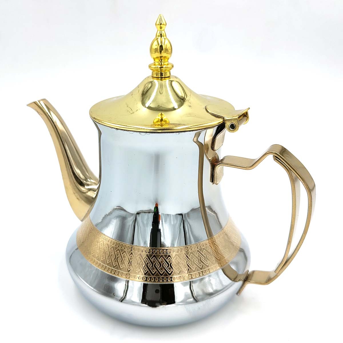 Tetera Inducción Acero Inoxidable Estilo Árabe Dorado y Plateado Modelo Hevicho