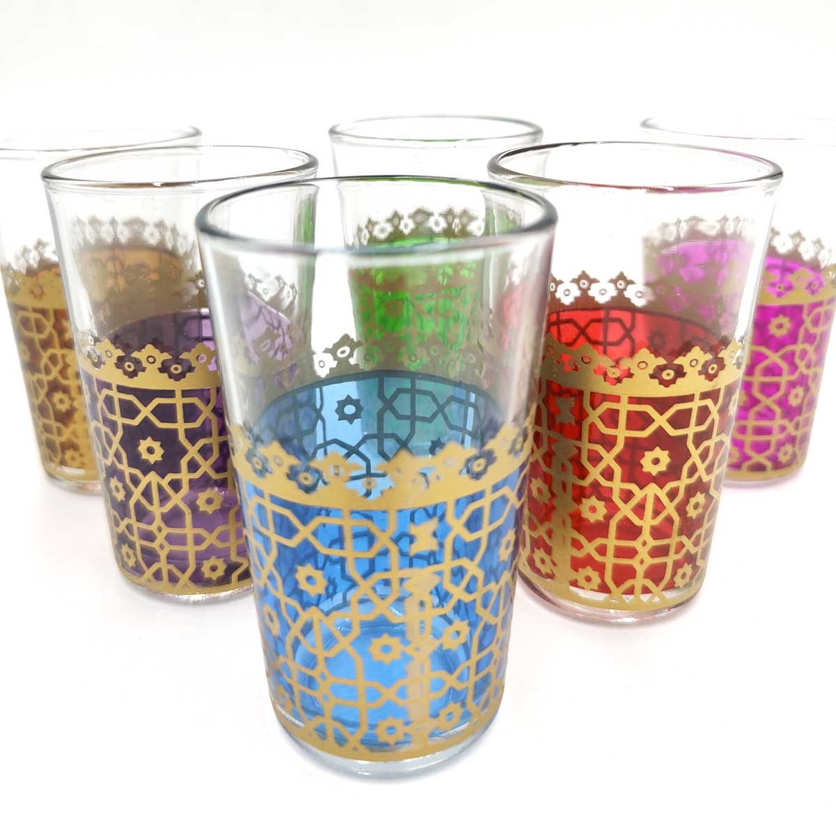 6 x Vasos de té Estilo Andalusí Multicolor - Artesanía Marroquí - Modelo Handas