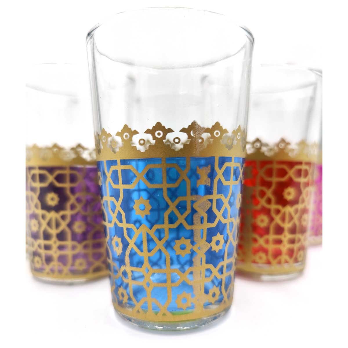 6 x Vasos de té Estilo Andalusí Multicolor - Artesanía Marroquí - Modelo Handas