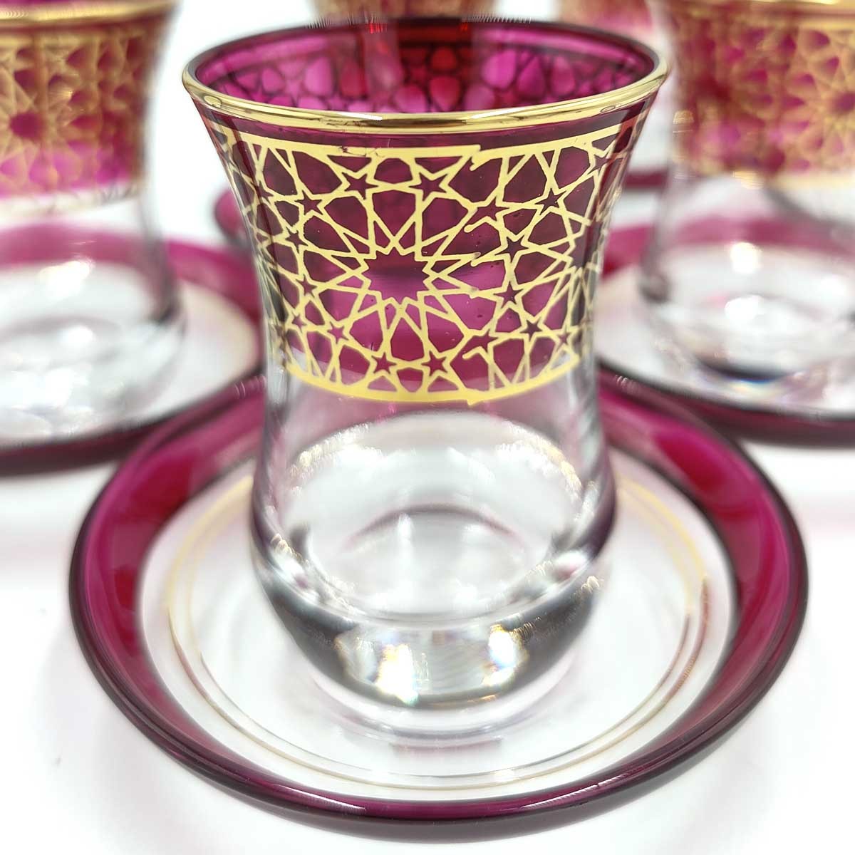 Set Juego 6 Vasos de Té Turco con Platitos - Artesanía Turca - Decoración Árabe - Modelo Samaui