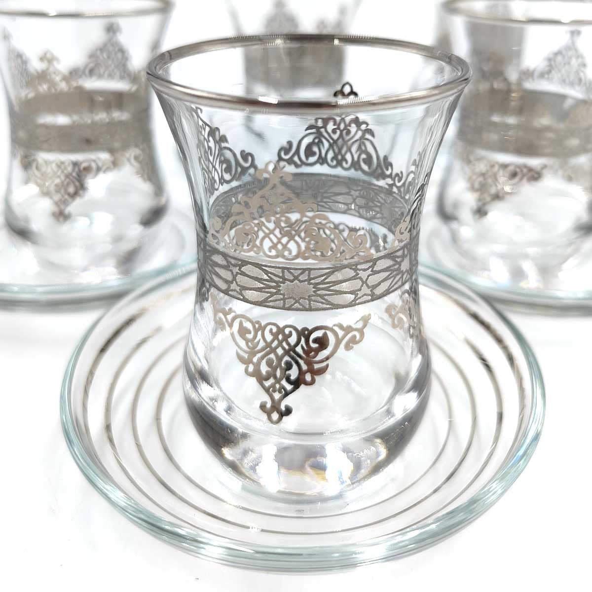 Set Juego 6 Vasos de Té Turco con Platitos - Artesanía Turca - Decoración Turca - Modelo Antara