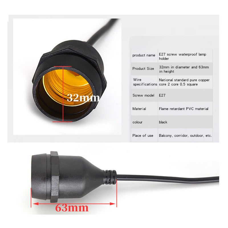 Cable Impermeable + portalámparas IP67 con portalámparas para lámpara ignífugo integrado, E27