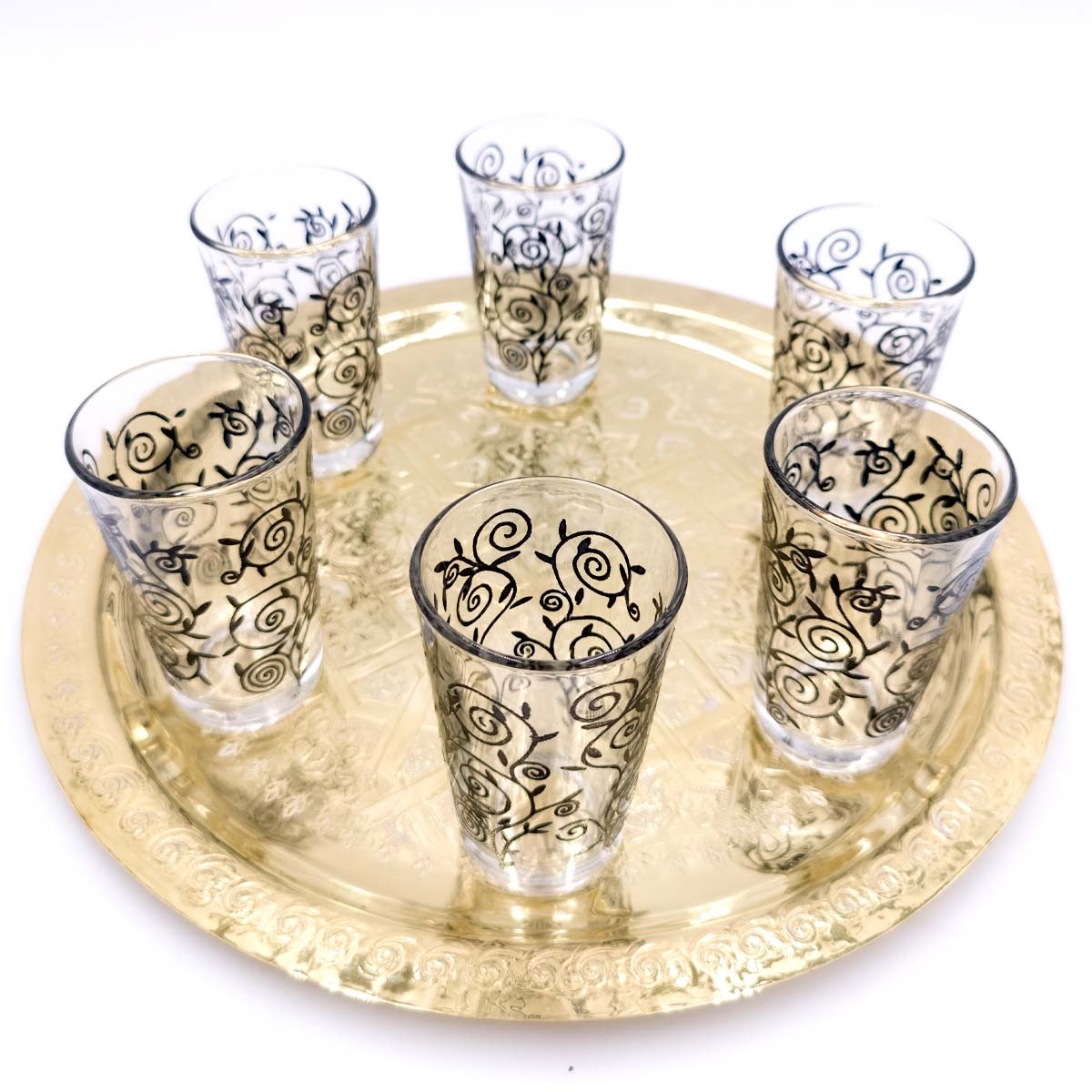 Vasos Té Moruno - Pintados a Mano con Henna - Artesanía Marroquí - La main de Fatima - Modelo shafaf