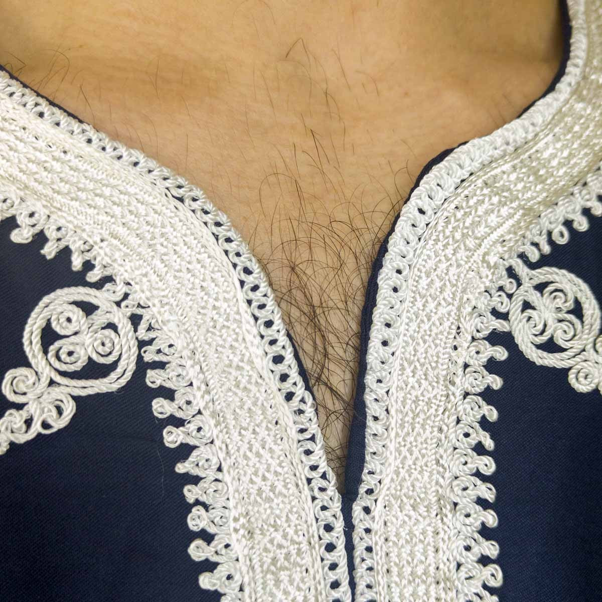 Camisa Azul Camiseta Marroquí Decorada Bordados Estilo Árabe Modelo Kamis