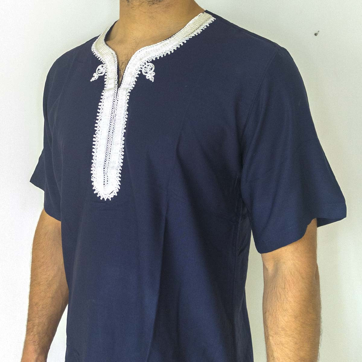 Camisa Azul Camiseta Marroquí Decorada Bordados Estilo Árabe Modelo Kamis