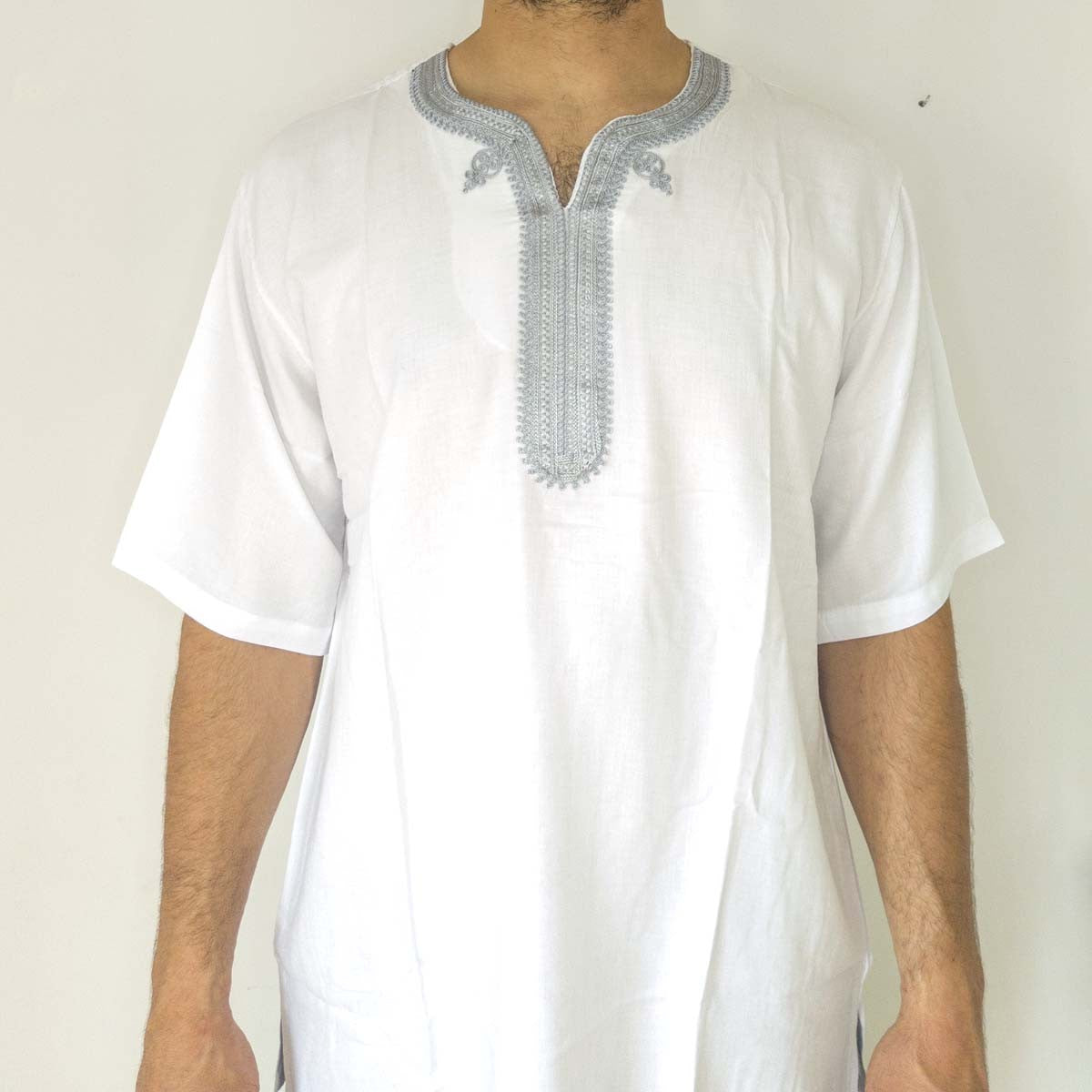 Camisa Blanca Camiseta Marroqui Decorada Bordados Estilo Árabe Modelo Kamis