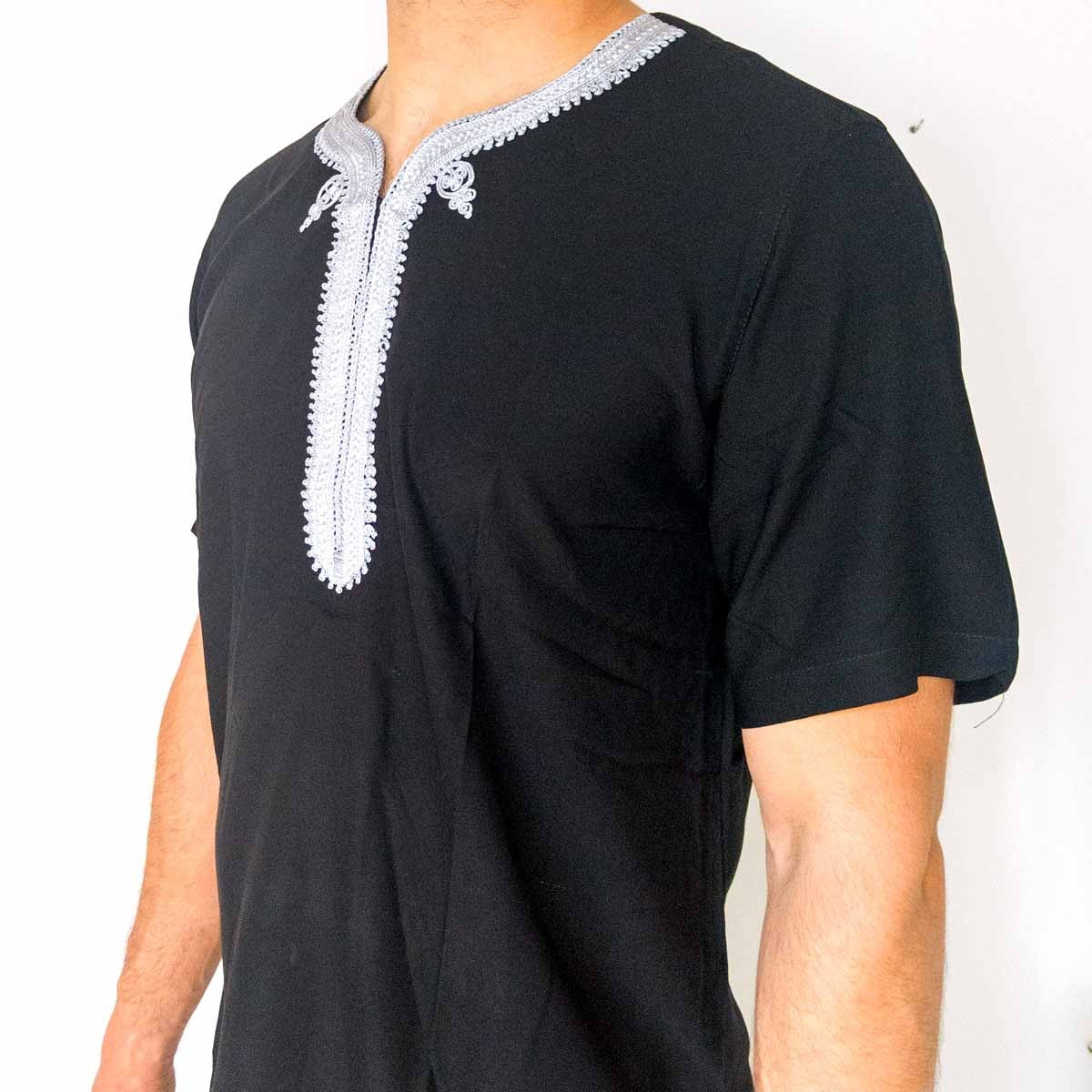 Camisa Negra Camiseta Marroqui Decorada Bordados Estilo Árabe Modelo Kamis