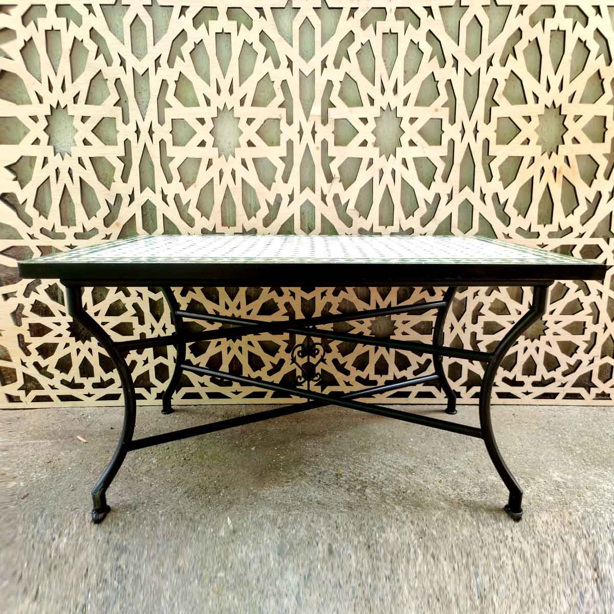 Mesa Mosaico Exterior Jardin Terraza Baja Chill out Artesanía marroquí Decoración Hogar Andalusí Modelo Aadi Akhdar