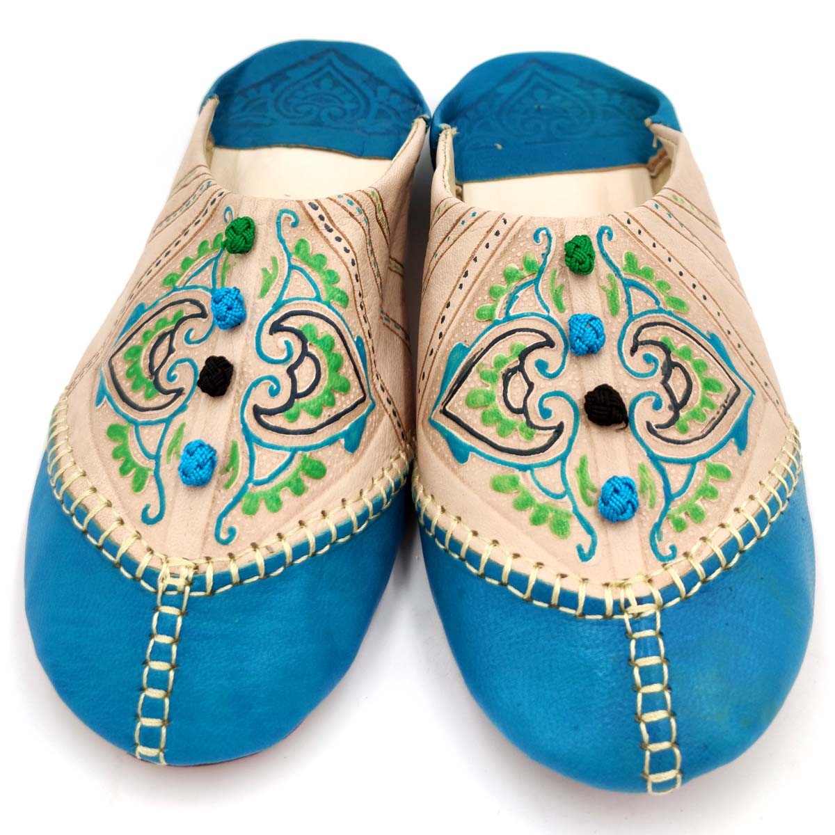 Babucha Marroquí Mujer - Color Turquesa - Artesanía Marroquí Cuero Autentico - Modelo Azrar