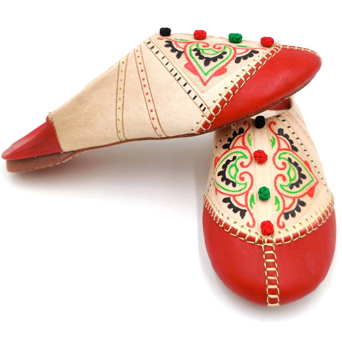 Babucha Marroquí Mujer - Color Rojo - Artesanía Marroquí Cuero Autentico - Modelo Azrar