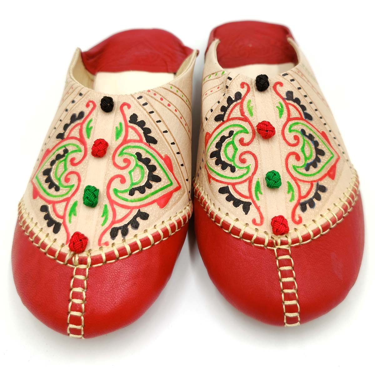 Babucha Marroquí Mujer - Color Rojo - Artesanía Marroquí Cuero Autentico - Modelo Azrar