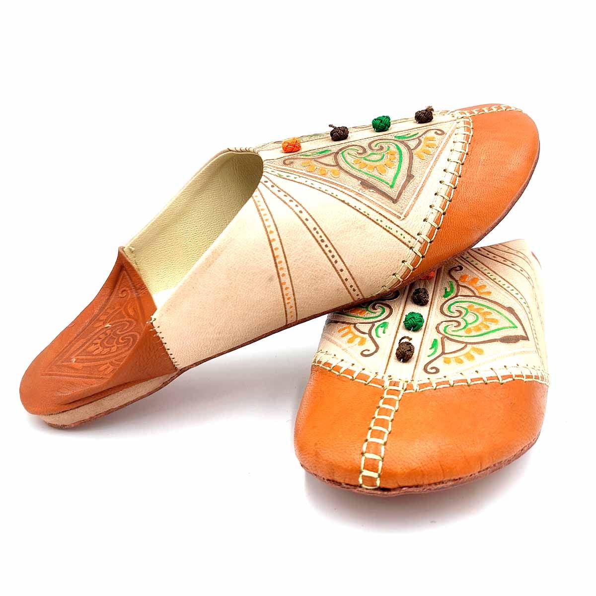 Babucha Marroquí Mujer - Color Marron Claro - Artesanía Marroquí Cuero Autentico - Modelo Azrar