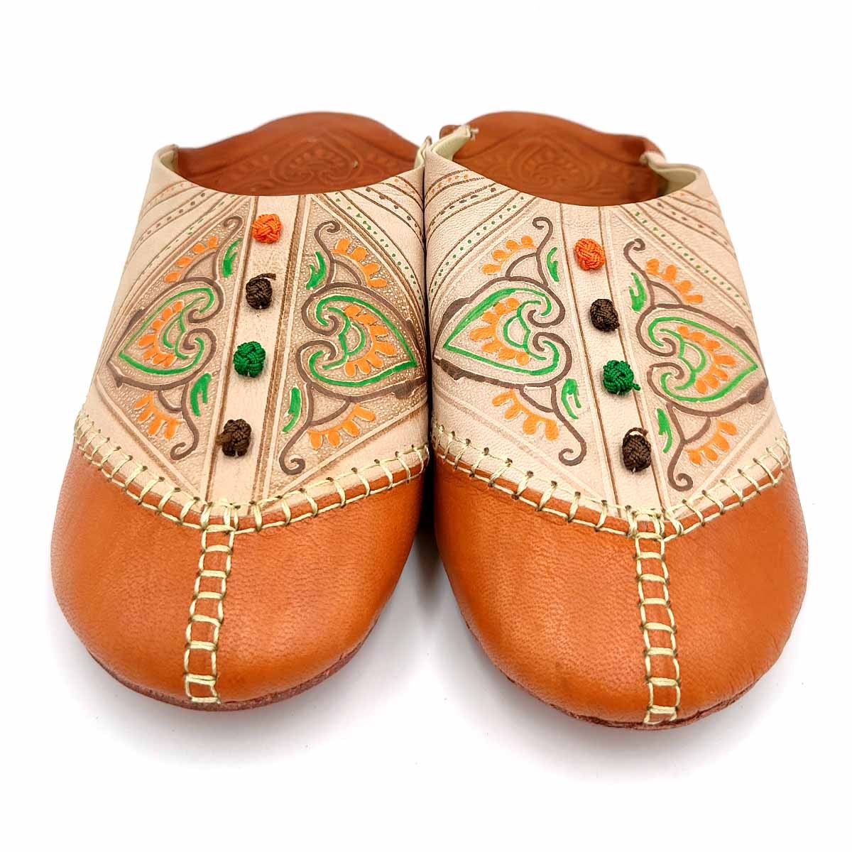 Babucha Marroquí Mujer - Color Marron Claro - Artesanía Marroquí Cuero Autentico - Modelo Azrar