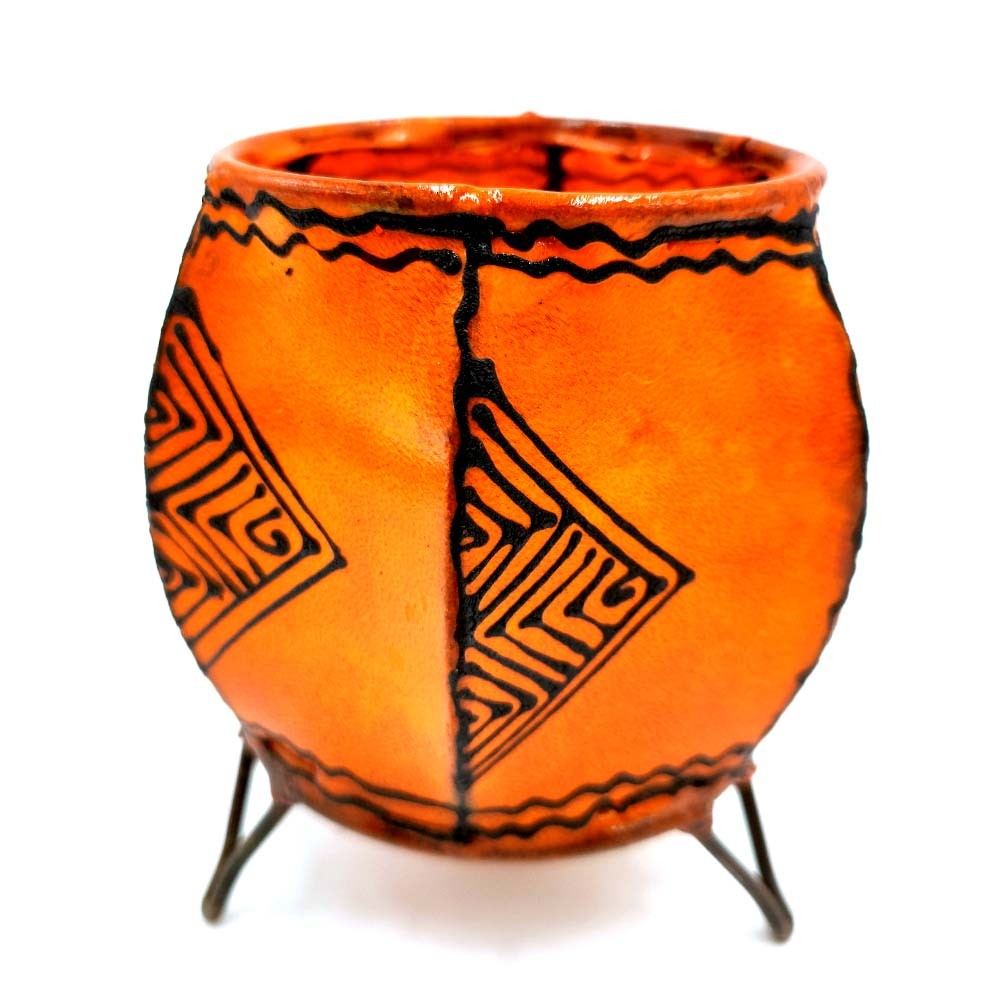 Porta Velas Piel Pintado con Henna - Artesanía Marroquí Decoración Andalusí Modelo Dauratun