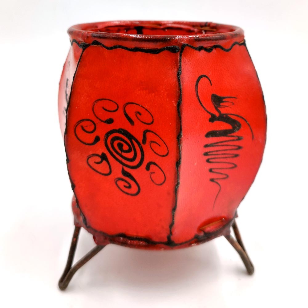Porta Velas Piel Pintado con Henna - Artesanía Marroquí Decoración Andalusí Modelo Dauratun