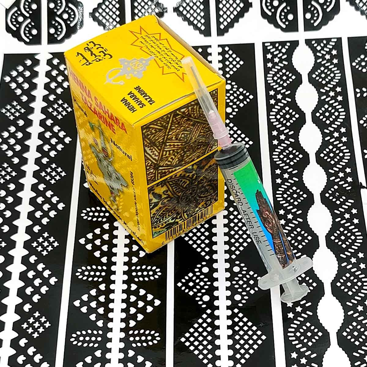 Kit Tatuaje Temporal Natural Henna Marroquí Tazarine + Plantilla + Jeringuilla