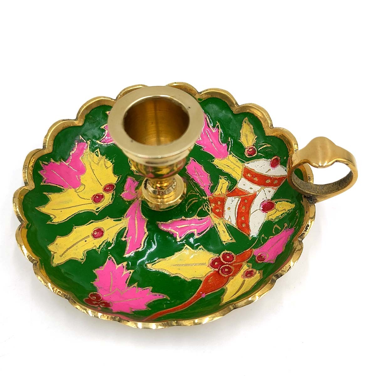 Porta velas Palmatoria Candelabro Bronce Pintado Estilo Noel