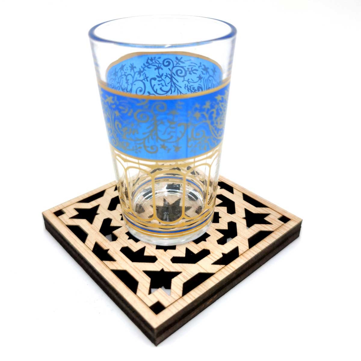 Pack 6 x Posa Vasos Madera Celosia Corte Laser 9cm x 9cm x 1cm grosor