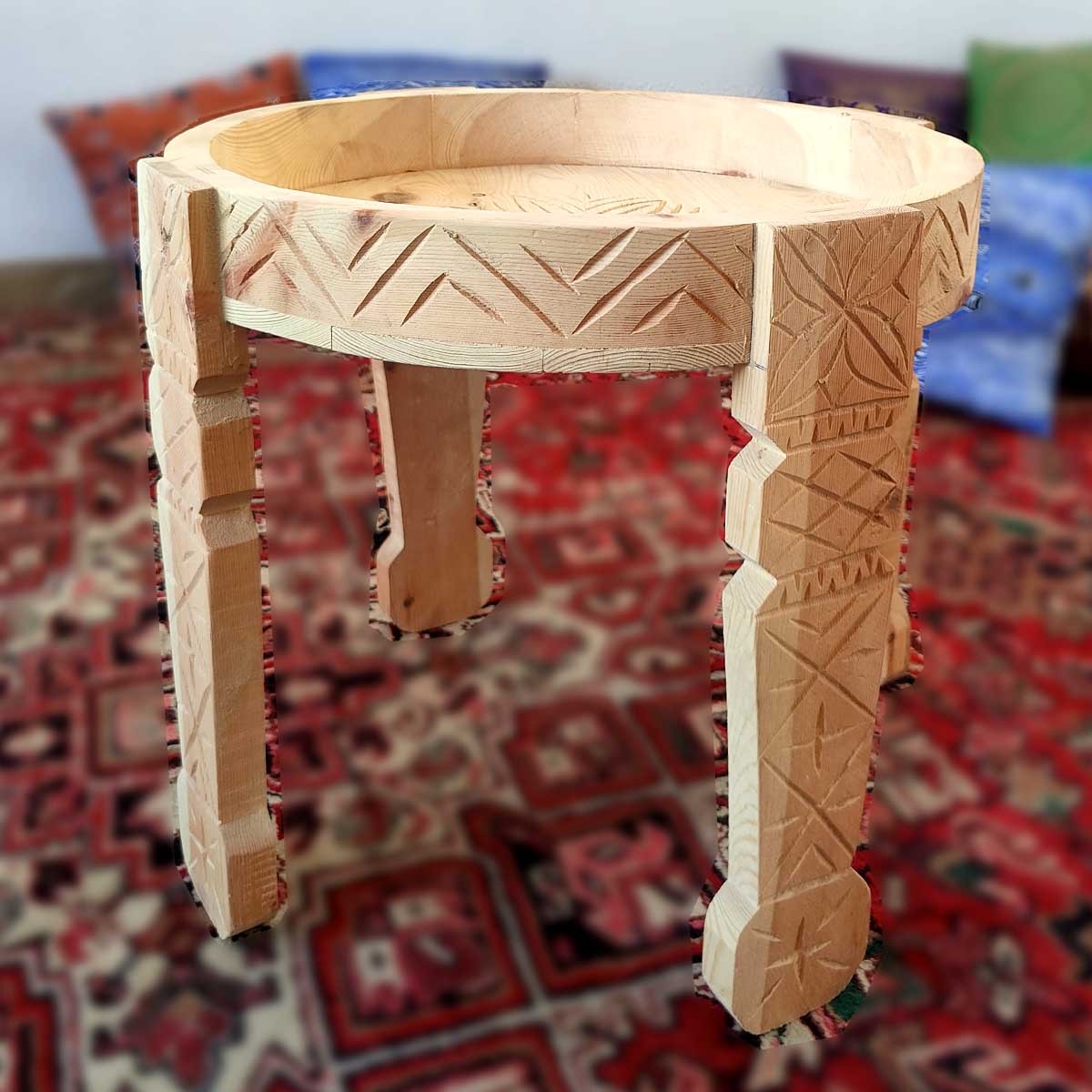 Mesa de Molinillo Chakki Baja Madera Tallada - Modelo Khashab Beldi